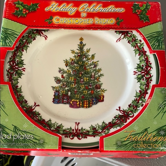 NIB Christopher Radko Festive Christmas Tree Plate with Red and Green Accents - Picture 1 of 3